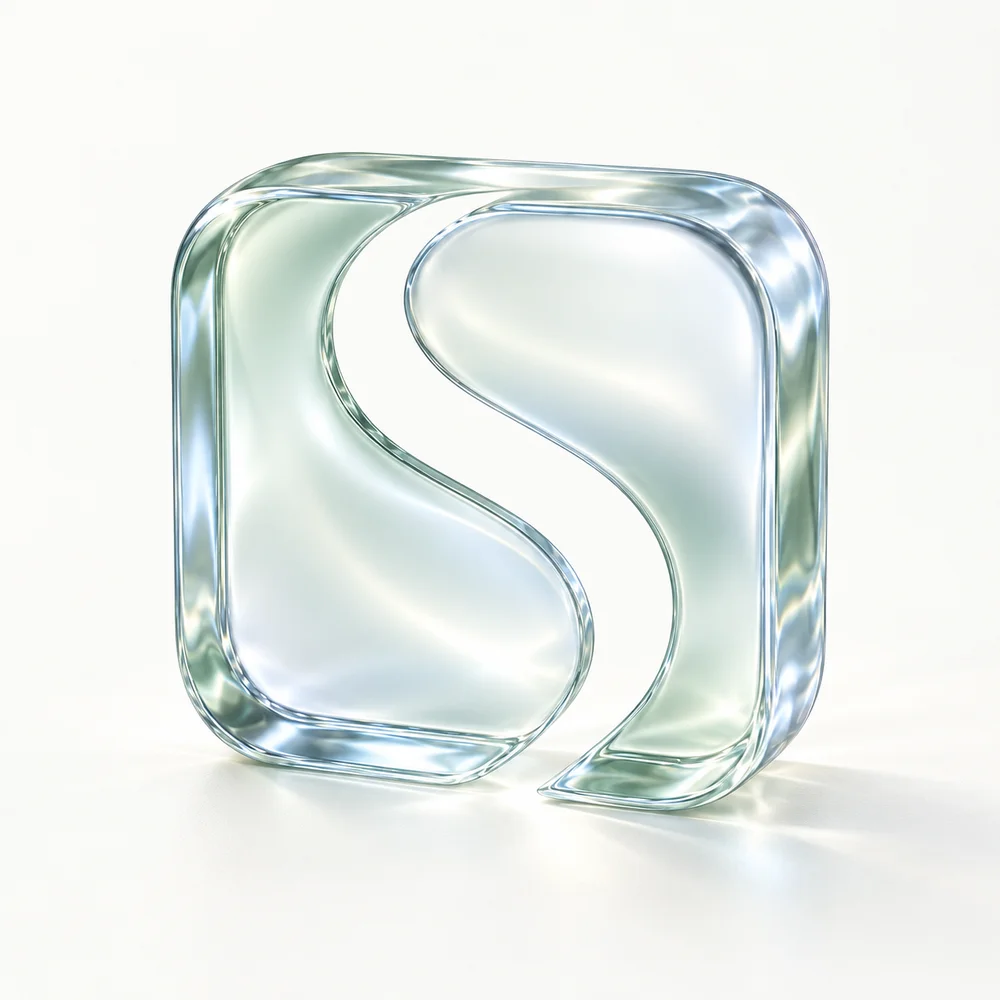 A sculptural S formed from softly tinted sage glass